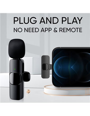 APEXEL ασύρματο μικρόφωνο APL-MIC003, USB-C, 2.4GHz, μαύρο