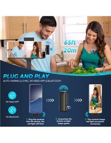 APEXEL ασύρματο μικρόφωνο APL-MIC007 με θήκη φόρτισης, USB-C, 2.4GHz, μαύρο