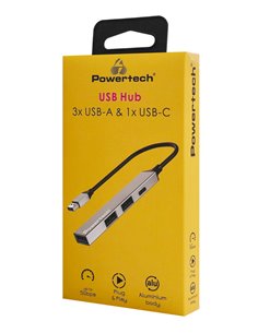 POWERTECH USB hub PT-1413, 4x θυρών, USB 3.2, 5Gbps, USB σύνδεση, γκρι