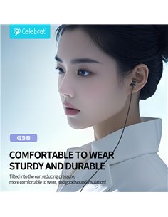 CELEBRAT earphones με μικρόφωνο G38, USB-C σύνδεση, 10mm, 1.2m, μαύρα
