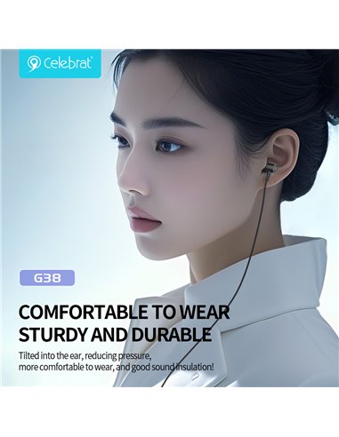 CELEBRAT earphones με μικρόφωνο G38, USB-C σύνδεση, 10mm, 1.2m, λευκά