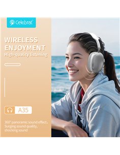 CELEBRAT headphones A35, ασύρματα & ενσύρματα, micro SD, 40mm, 200mAh, λευκά