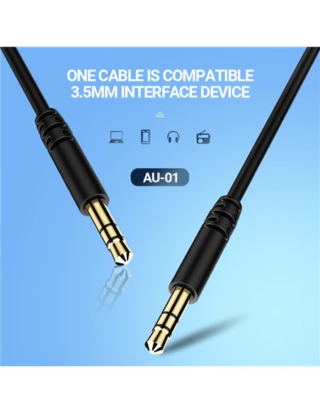 CELEBRAT καλώδιο ήχου 3.5mm AU-01, AUX, 1m, μαύρο