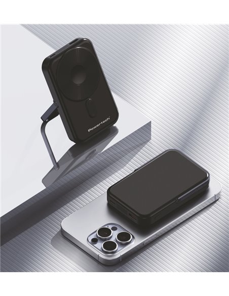POWERTECH power bank με οθόνη PT-1416, 10000mah, magnetic wireless, 22.5W, μαύρο