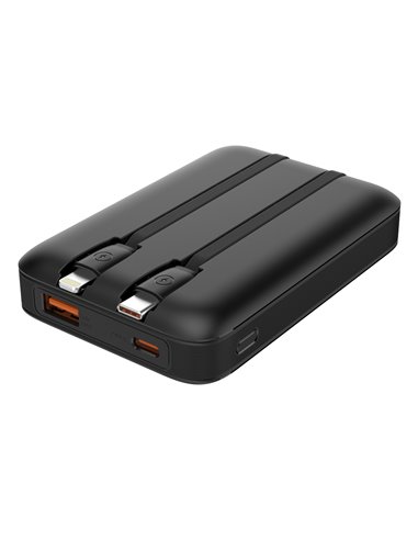 POWERTECH power bank με καλώδια και οθόνη PT-1417 10000mAh, 22.5W, μαύρο