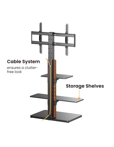 POWERTECH βάση τηλεόρασης δαπέδου PT-1422, 32-75", έως 40kg, με ράφια
