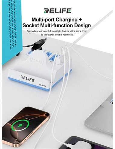 RELIFE σταθμός φόρτισης RL-309H, USB/3x USB-C/3x DC/wireless, 72W, λευκός