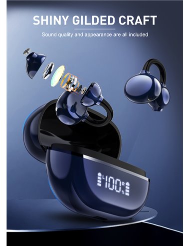 LDNIO earphones με θήκη φόρτισης T09, OWS, Φ10mm, 35/400mAh, μπλε