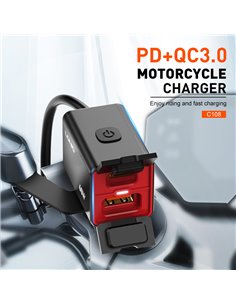 LDNIO φορτιστής μοτοσυκλέτας C108 με καλώδιο, USB/USB-C, 60W, μαύρος