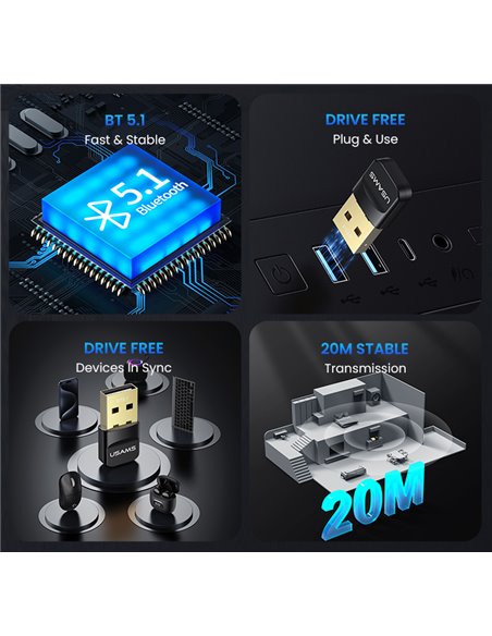 USAMS USB αντάπτορας Bluetooth 5.1 ZB321, μαύρος