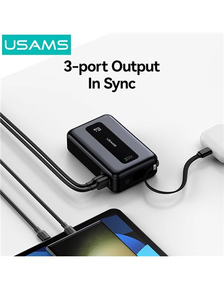 USAMS power bank CD243 με καλώδιο USB-C, 2x θύρες εξόδου, 20000mAh, 65W, γκρι