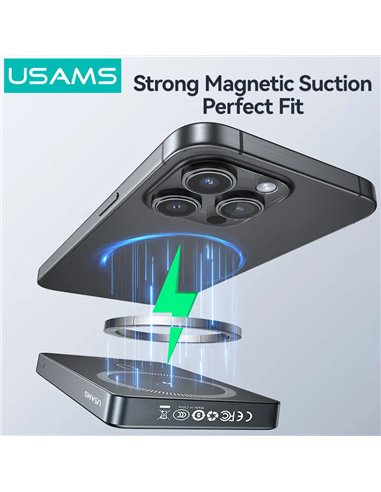 USAMS power bank CD242, magnetic wireless, USB-C έξοδος, 10000mAh, 20W, γκρι