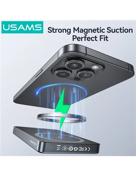 USAMS power bank CD242, magnetic wireless, USB-C έξοδος, 10000mAh, 20W, γκρι