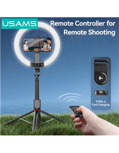 USAMS φωτιστικό δαχτυλίδι LED ZB323 με τρίποδο & βάση smartphone, μαύρο