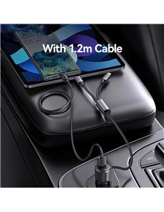 USAMS φορτιστής αυτοκινήτου CC287 με 2 σε 1 καλώδιο, USB/USB-C θύρες, 66W, μαύρος