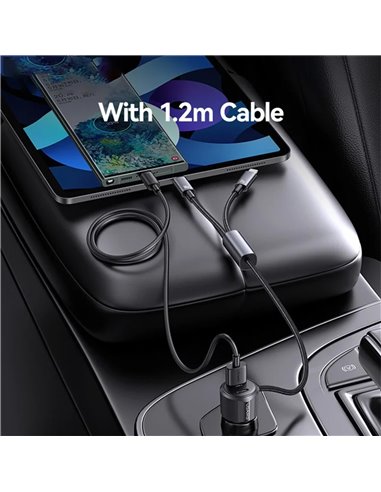 USAMS φορτιστής αυτοκινήτου CC287 με 2 σε 1 καλώδιο, USB/USB-C θύρες, 66W, μαύρος