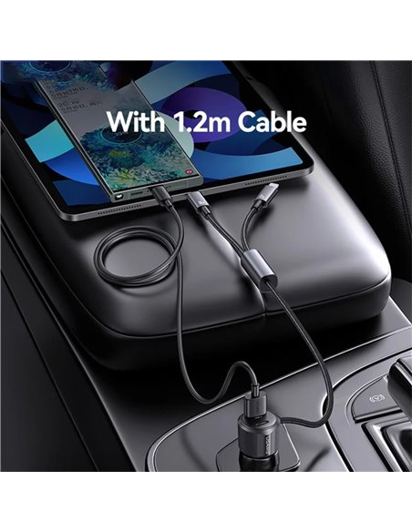USAMS φορτιστής αυτοκινήτου CC287 με 2 σε 1 καλώδιο, USB/USB-C θύρες, 66W, μαύρος