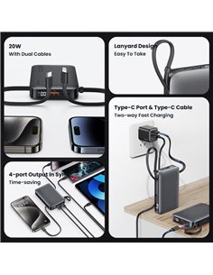 USAMS power bank CD228 με 2x καλώδια, 2x θύρες εξόδου, 10000mAh, 20W, γκρι