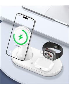 LDNIO ασύρματος φορτιστής WL01 με LED φωτισμό, 3 σε 1, 15W, λευκός