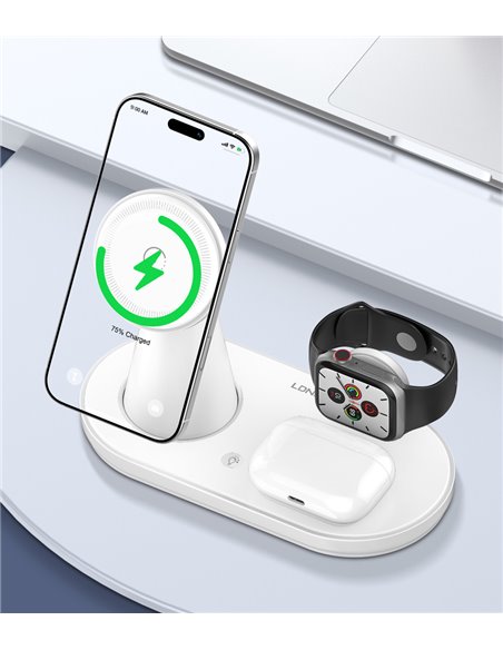 LDNIO ασύρματος φορτιστής WL01 με LED φωτισμό, 3 σε 1, 15W, λευκός