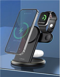 LDNIO ασύρματος φορτιστής WL02 με LED φωτισμό, 3 σε 1, 15W, μαύρος