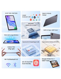CHUWI tablet AuPad, 10.95", 8/128GB, 4G, Android 14, 7000mAh, γκρι