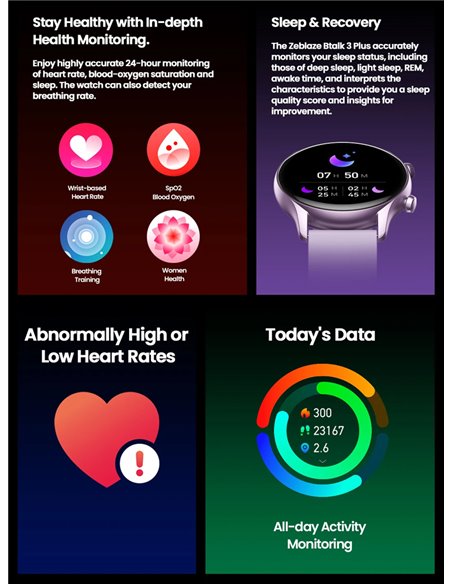 ZEBLAZE smartwatch Btalk 3 Plus, heart rate, 1.39" IPS, μαύρο