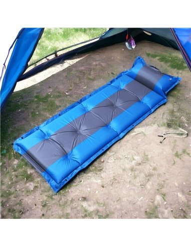 HOME USE αυτοφούσκωτο στρώμα HUH-0237 με μαξιλάρι, μονό, 192x60x3cm, μπλε/γκρι