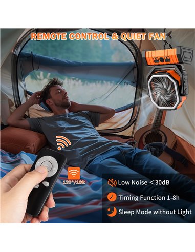 POWERTECH φορητός ανεμιστήρας PT-1430 με χειριστήριο, 20000mAh, πορτοκαλί