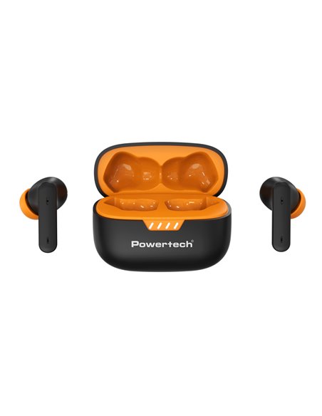 POWERTECH earphones με θήκη φόρτισης PT-1431, True Wireless, 40/400mAh, ANC & ENC, μαύρα