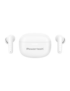 POWERTECH earphones με θήκη φόρτισης PT-1432, True Wireless, 35/300mAh, λευκά