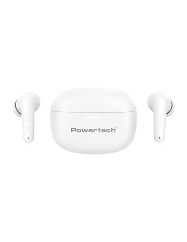 POWERTECH earphones με θήκη φόρτισης PT-1432, True Wireless, 35/300mAh, λευκά