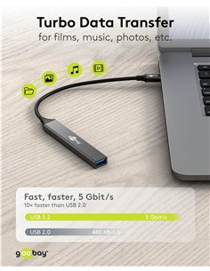 GOOBAY USB hub 74458, 4x θυρών, USB 3.2, 5Gbps, USB σύνδεση, γκρι