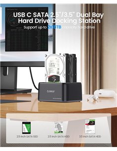 ORICO docking station για 2.5" ή 3.5" SATA HDD/SSD 6829C3-V1, 2 θέσεων, 5Gbps, μαύρο