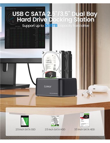 ORICO docking station για 2.5" ή 3.5" SATA HDD/SSD 6829C3-V1, 2 θέσεων, 5Gbps, μαύρο