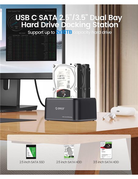 ORICO docking station για 2.5" ή 3.5" SATA HDD/SSD 6829C3-V1, 2 θέσεων, 5Gbps, μαύρο