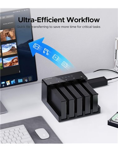 ORICO docking station για 2.5" ή 3.5" SATA HDD/SSD 6558US3-C, 5 θέσεων, 5Gbps, clone function, μαύρο