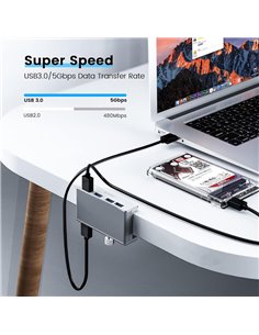 ORICO USB hub MH4PU-P με σφιγκτήρα, 4x θυρών, 5Gbps, USB σύνδεση, ασημί