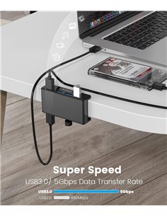 ORICO USB hub MH4PU-P με σφιγκτήρα, 4x θυρών, 5Gbps, USB σύνδεση, μαύρο