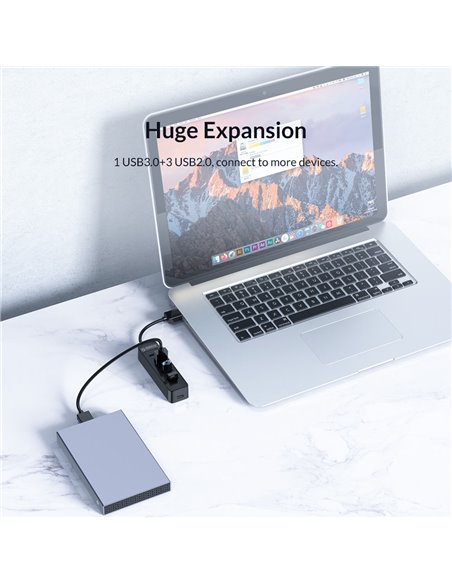 ORICO USB hub TWU32-4A, 4x θυρών, USB 3.0, 5Gbps, USB σύνδεση, έξτρα τροφοδοσία, μαύρο