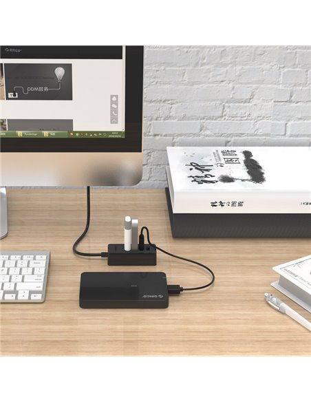 ORICO USB hub W5P-U2, 4x θυρών, USB 2.0, 480Mbps, USB σύνδεση, 1m καλώδιο, μαύρο