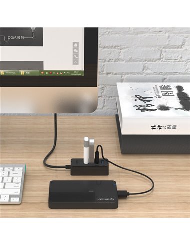 ORICO USB hub W5P-U3, 4x θύρες USB 3.0 5Gbps, USB σύνδεση, 1m καλώδιο, μαύρο