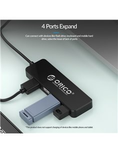 ORICO USB hub FL01, 4x θυρών, USB 2.0, 480Mbps, USB σύνδεση, μαύρο