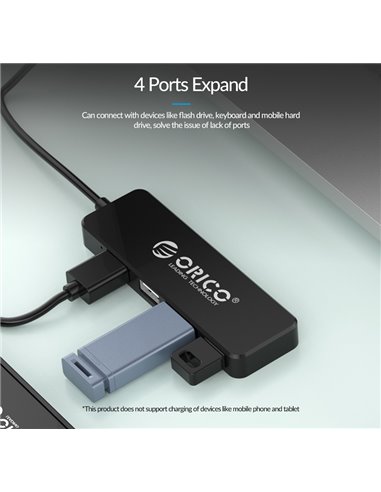 ORICO USB hub FL01, 4x θυρών, USB 2.0, 480Mbps, USB σύνδεση, μαύρο