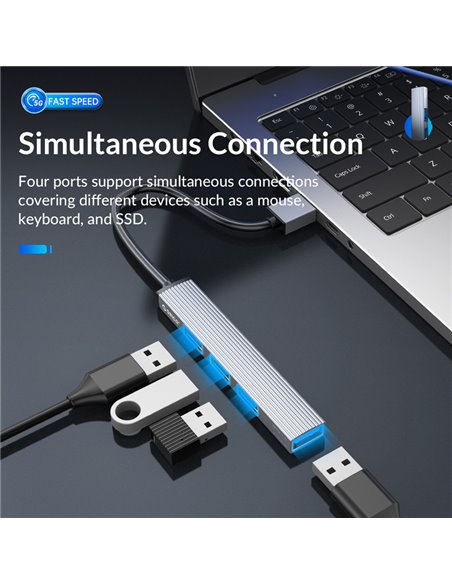 ORICO USB hub AH-A13, 4x θυρών, USB 3.0, 5Gbps, USB σύνδεση, γκρι