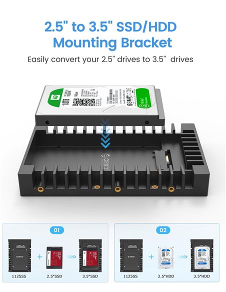 ORICO tray 3.5" για 2.5" HDD/SSD 1125SS-V1, 6Gbps, μαύρο