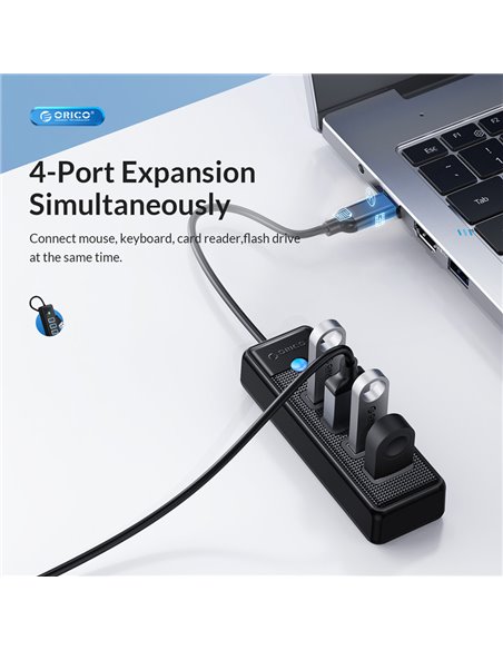 ORICO USB hub PW4U-C3, 4x θυρών, USB 3.0, 5Gbps, USB-C σύνδεση, μαύρο