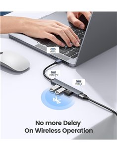 ORICO USB hub AHC2-4A, 4x θυρών, USB 3.0, 5Gbps, USB-C σύνδεση, γκρι