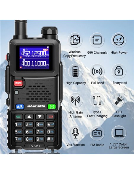 BAOFENG ασύρματος πομποδέκτης UV-5RH, VHF/UHF, 10W, μαύρος