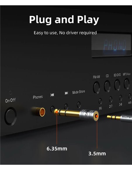 CABLETIME αντάπτορας ήχου 6.3mm σε 3.5mm CT-6M3F-AG, gold plated, γκρι